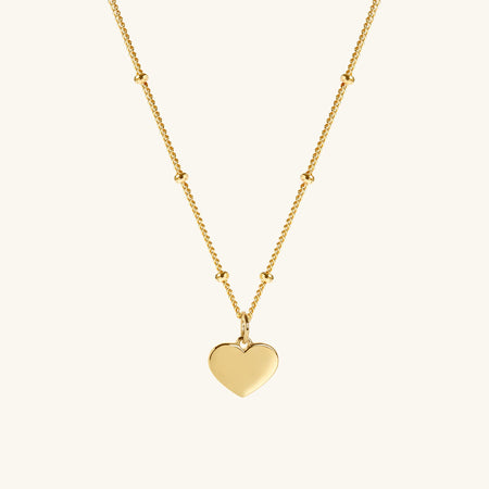 Gold Heart Necklace With Bead Chain